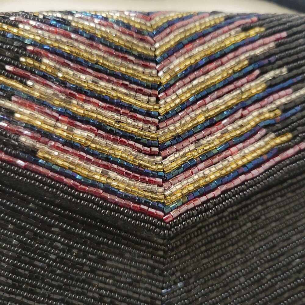 Vintage Black Beaded Evening Bag Rope Strap Art Deco Style - Picture 6 of 8